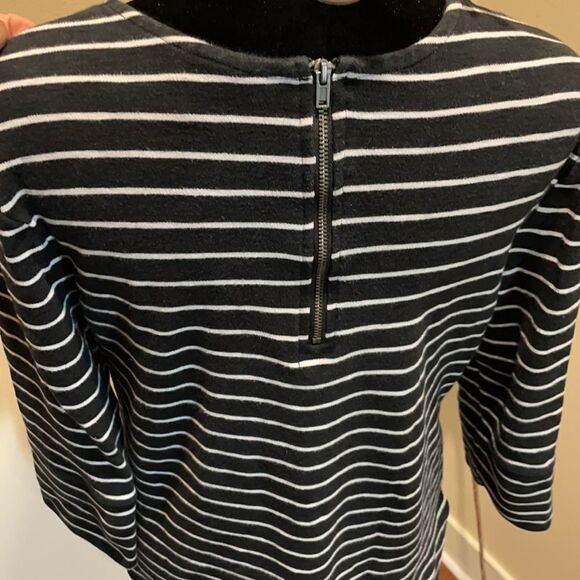 Merona | Black & White Striped 3/4 Sleeve Boatneck Top, Size Small - Picture 6 of 13